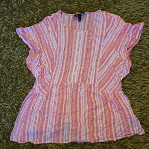 Lane Bryant Pink and White Striped Button-down Flowy Butterfly Sleeve Blouse
